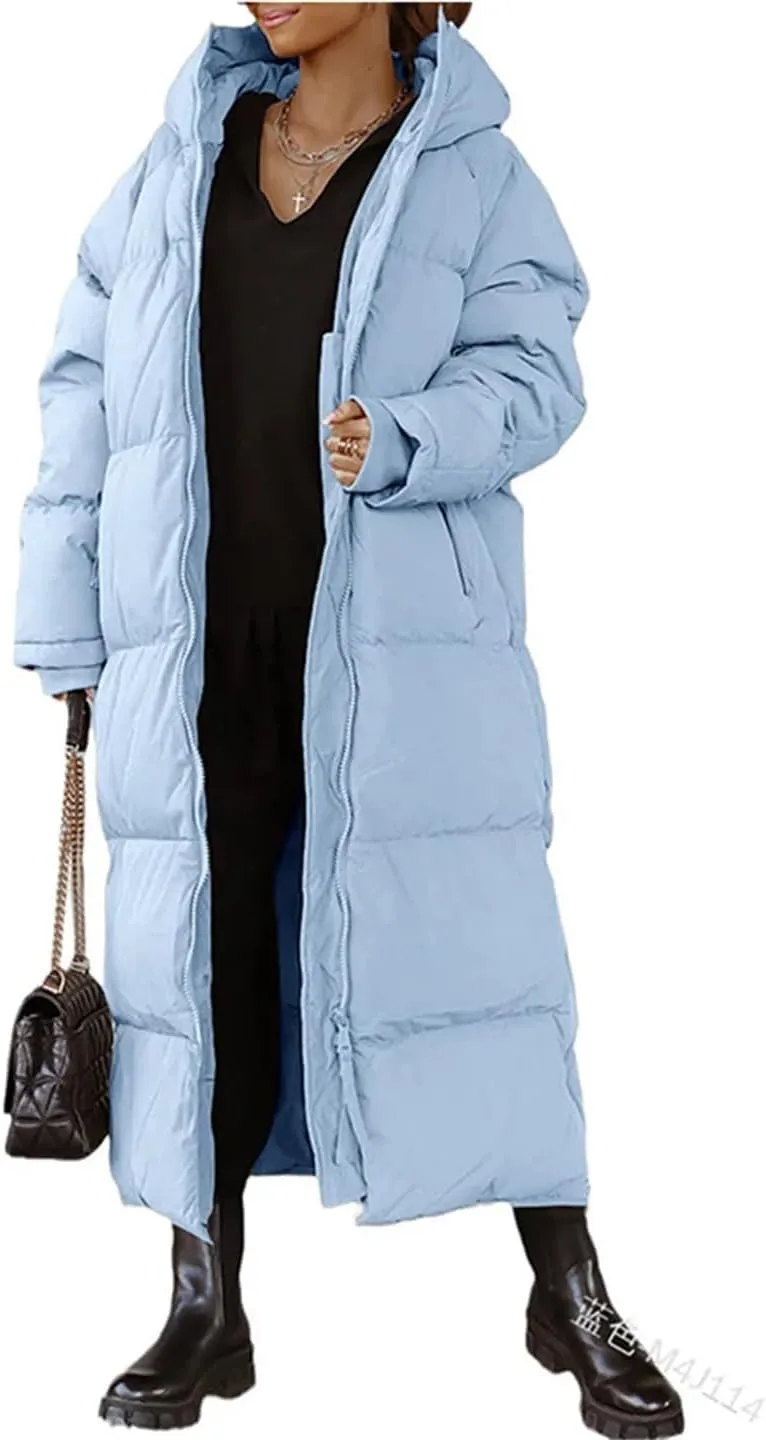 Women Coat Winter Thickened Loose Style Long Sleeve Solid Color Windproof Warm Hooded Down Cotton Padded Long Jacket