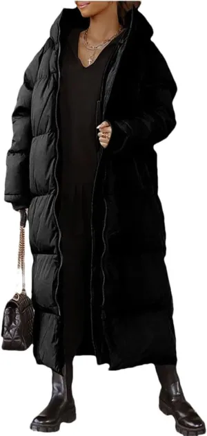 Women Coat Winter Thickened Loose Style Long Sleeve Solid Color Windproof Warm Hooded Down Cotton Padded Long Jacket