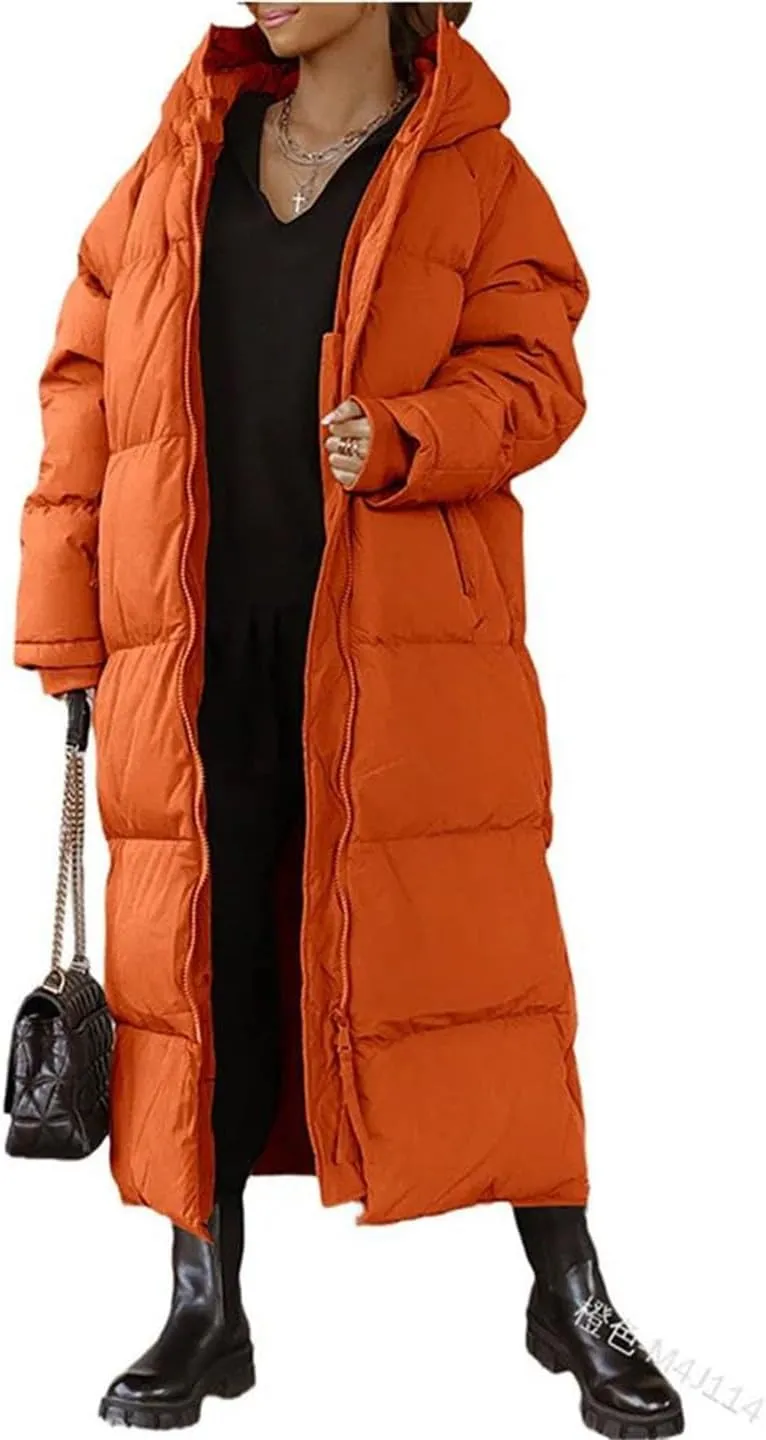 Women Coat Winter Thickened Loose Style Long Sleeve Solid Color Windproof Warm Hooded Down Cotton Padded Long Jacket