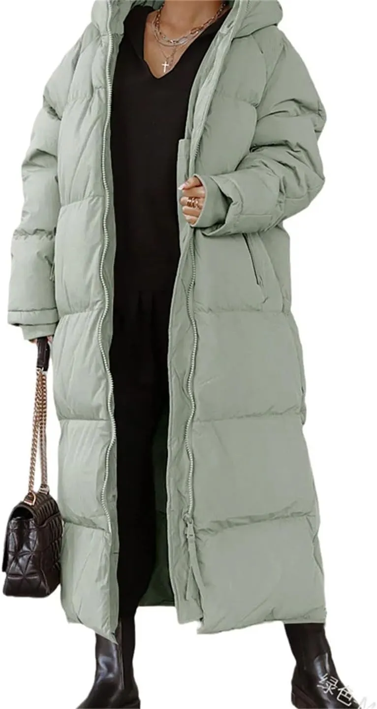 Women Coat Winter Thickened Loose Style Long Sleeve Solid Color Windproof Warm Hooded Down Cotton Padded Long Jacket