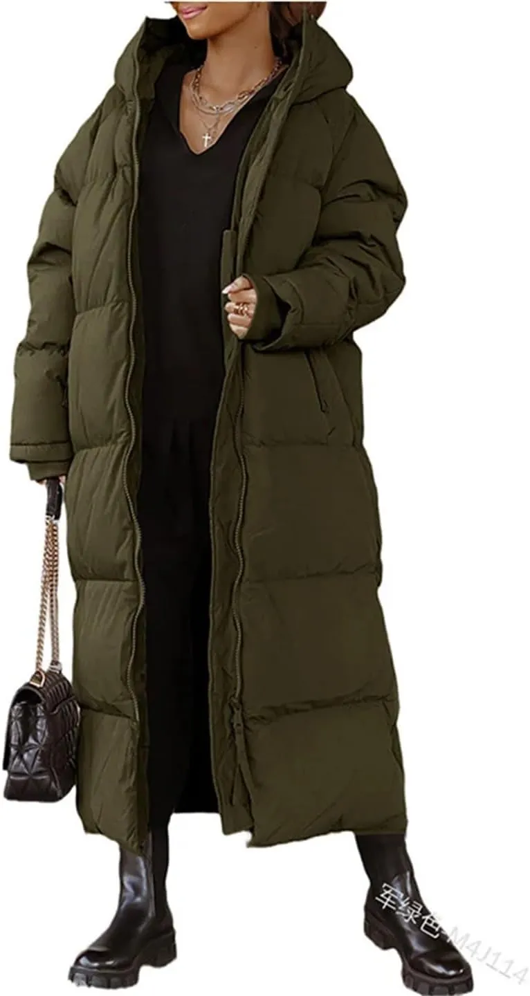Women Coat Winter Thickened Loose Style Long Sleeve Solid Color Windproof Warm Hooded Down Cotton Padded Long Jacket