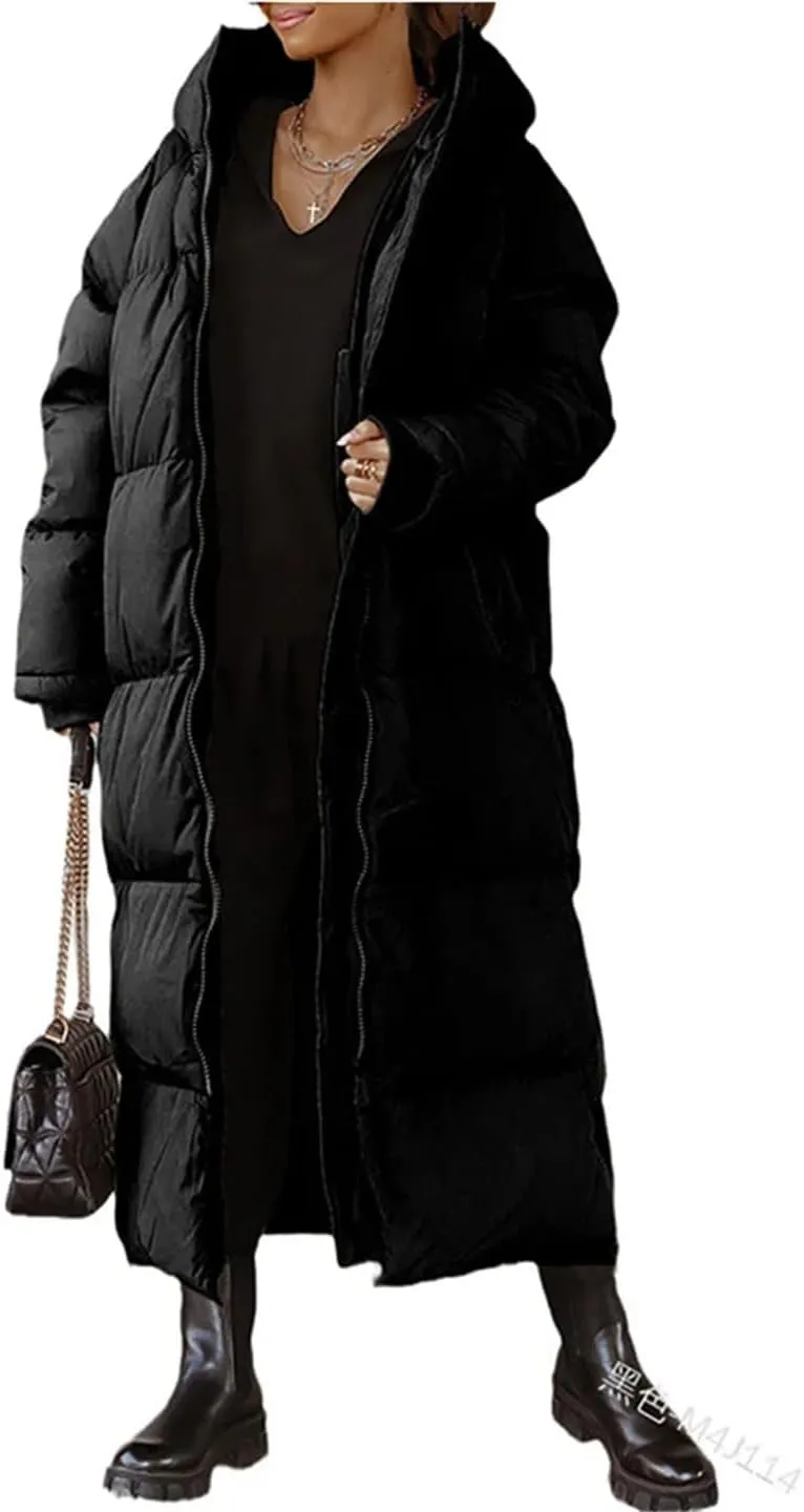 Women Coat Winter Thickened Loose Style Long Sleeve Solid Color Windproof Warm Hooded Down Cotton Padded Long Jacket