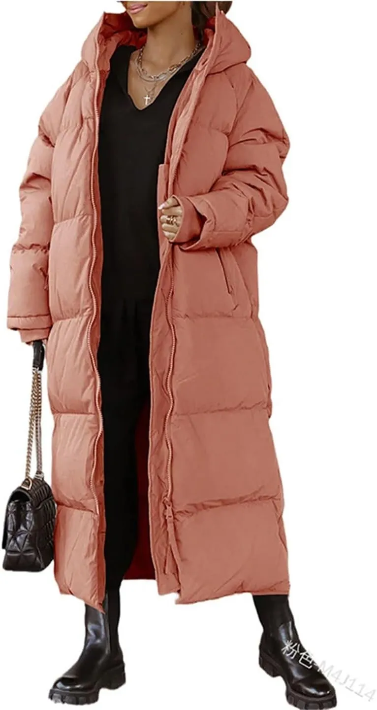 Women Coat Winter Thickened Loose Style Long Sleeve Solid Color Windproof Warm Hooded Down Cotton Padded Long Jacket