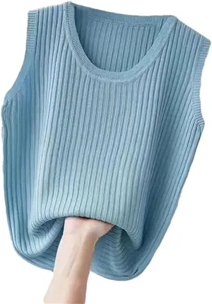 Women Comfortable Solid Color Camisole Laides Bottoming White Short Knitted Sleeveless Top