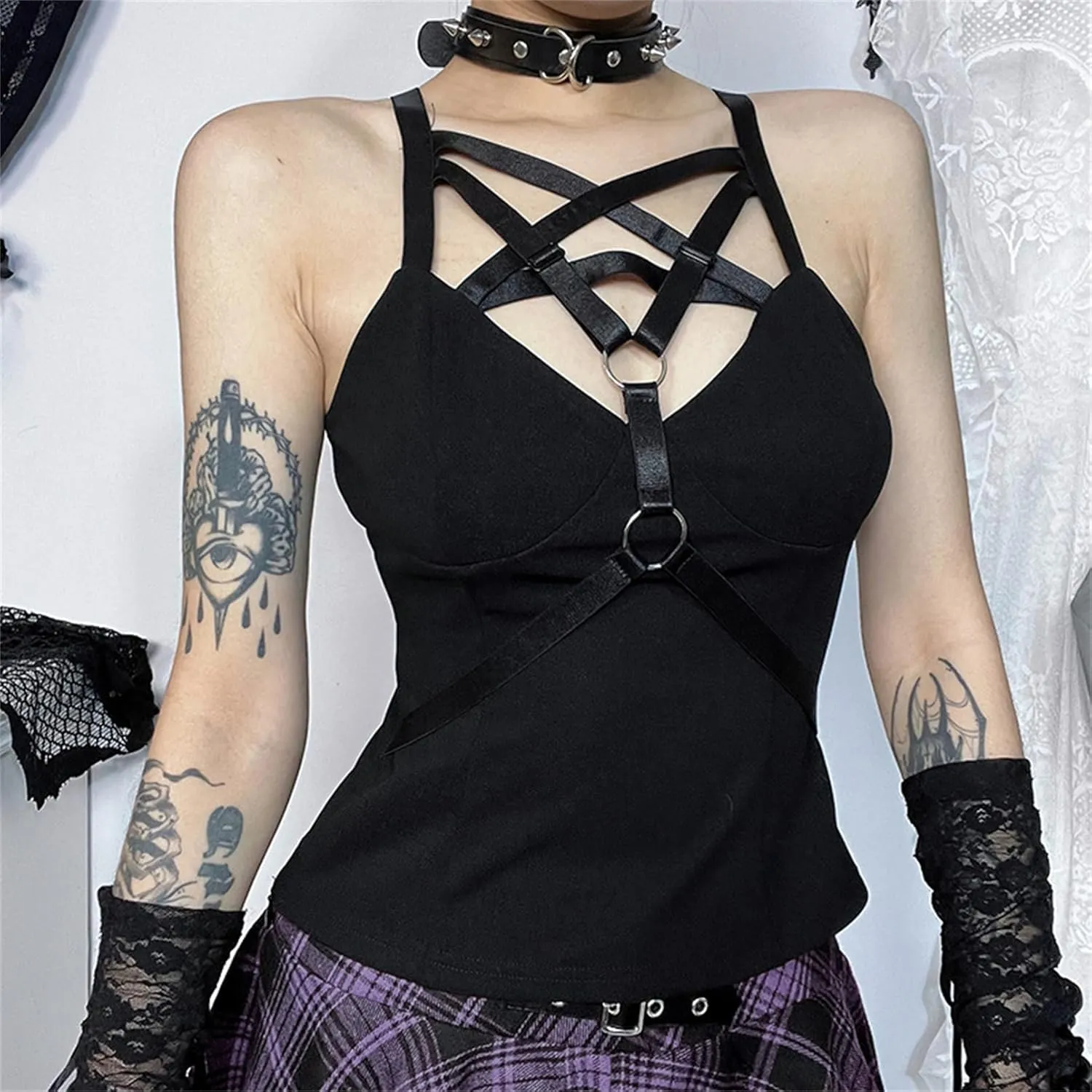 Women Gothic Crop Top Camisole Tank Tops Clubwear Cropped Cami T-Shirt