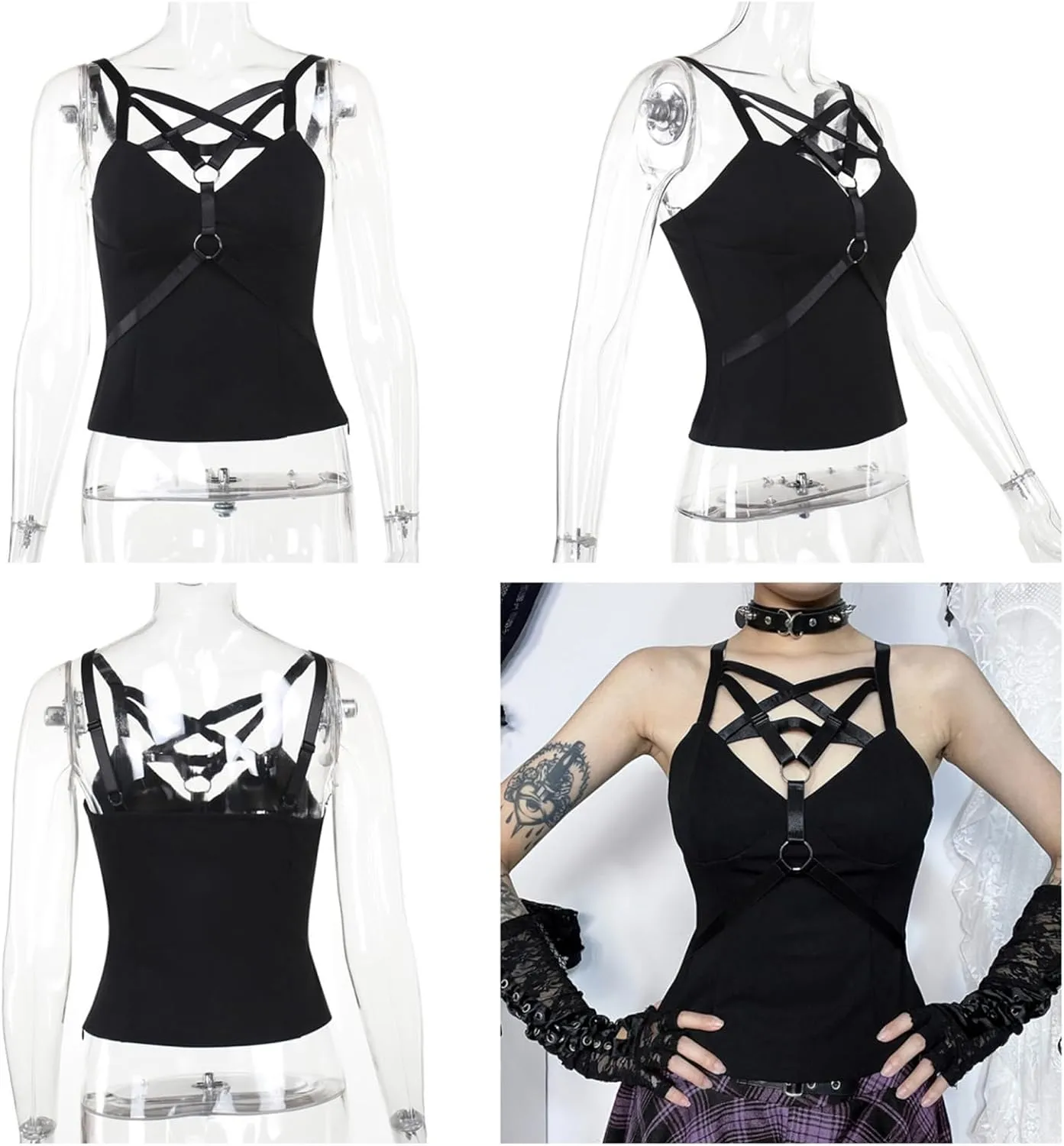 Women Gothic Crop Top Camisole Tank Tops Clubwear Cropped Cami T-Shirt