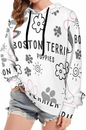 Women Hoodie Boston Terrier Pattern Oversized Drawstring Sweatshirts Hoodies Long Sleeve Shirts Pullover Clothes