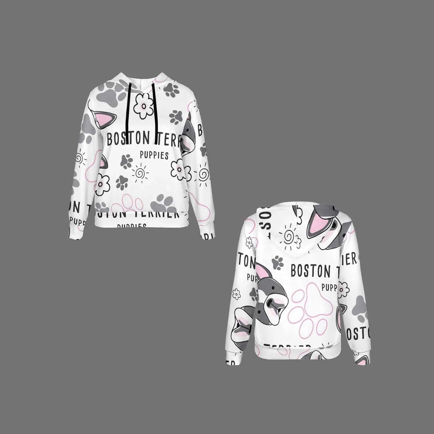 Women Hoodie Boston Terrier Pattern Oversized Drawstring Sweatshirts Hoodies Long Sleeve Shirts Pullover Clothes