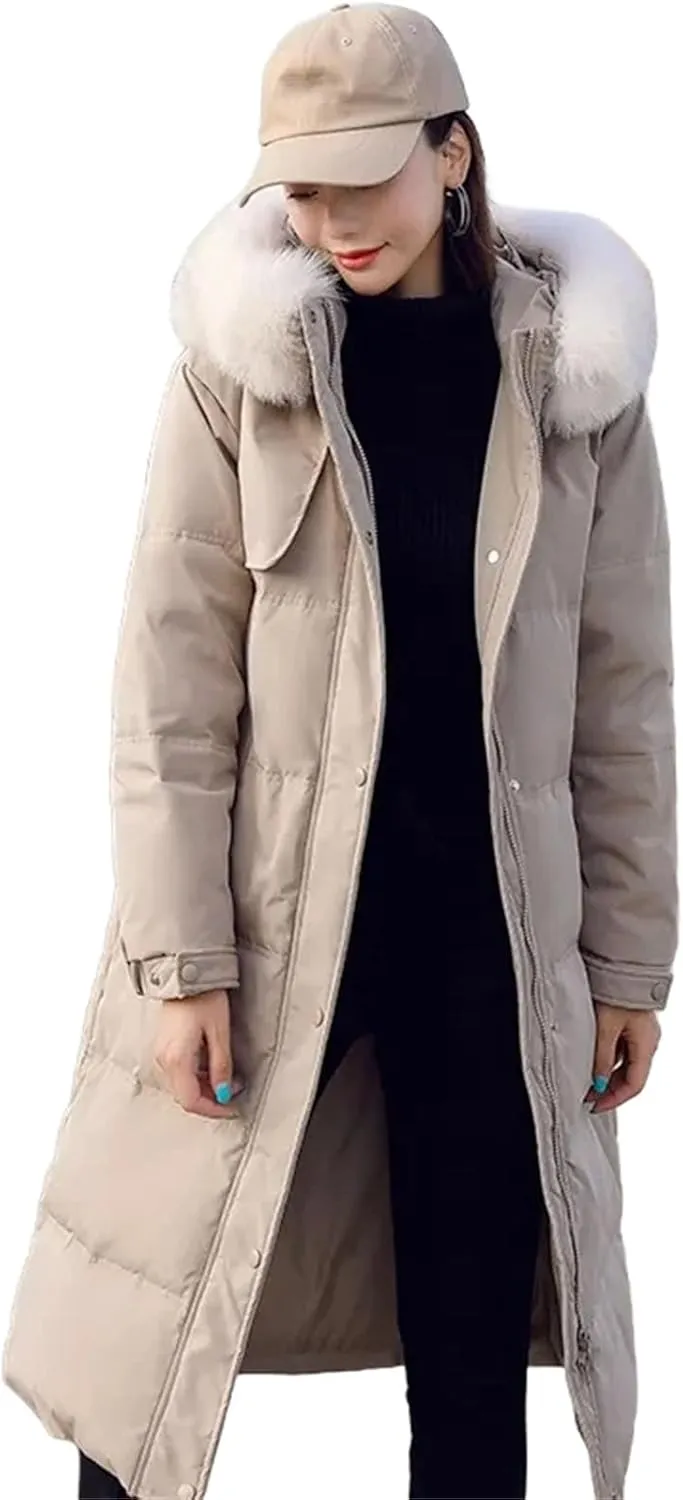 Women Long Down Cotton Parkas Coat Female Winter Loose Fur Collar Hooded Warm Thick Parkas Puffer Padded Overcoat