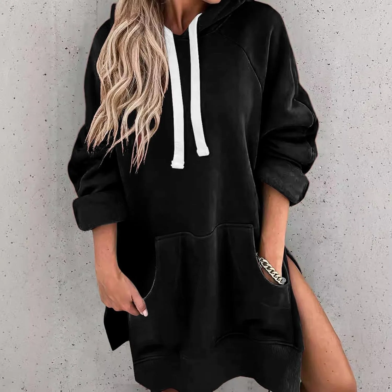 Women Oversized Hoodie Dress Pullover Long Sleeve Winter Front Pocket Sweatshirt Fall Tops Casual Maxi Loungewear
