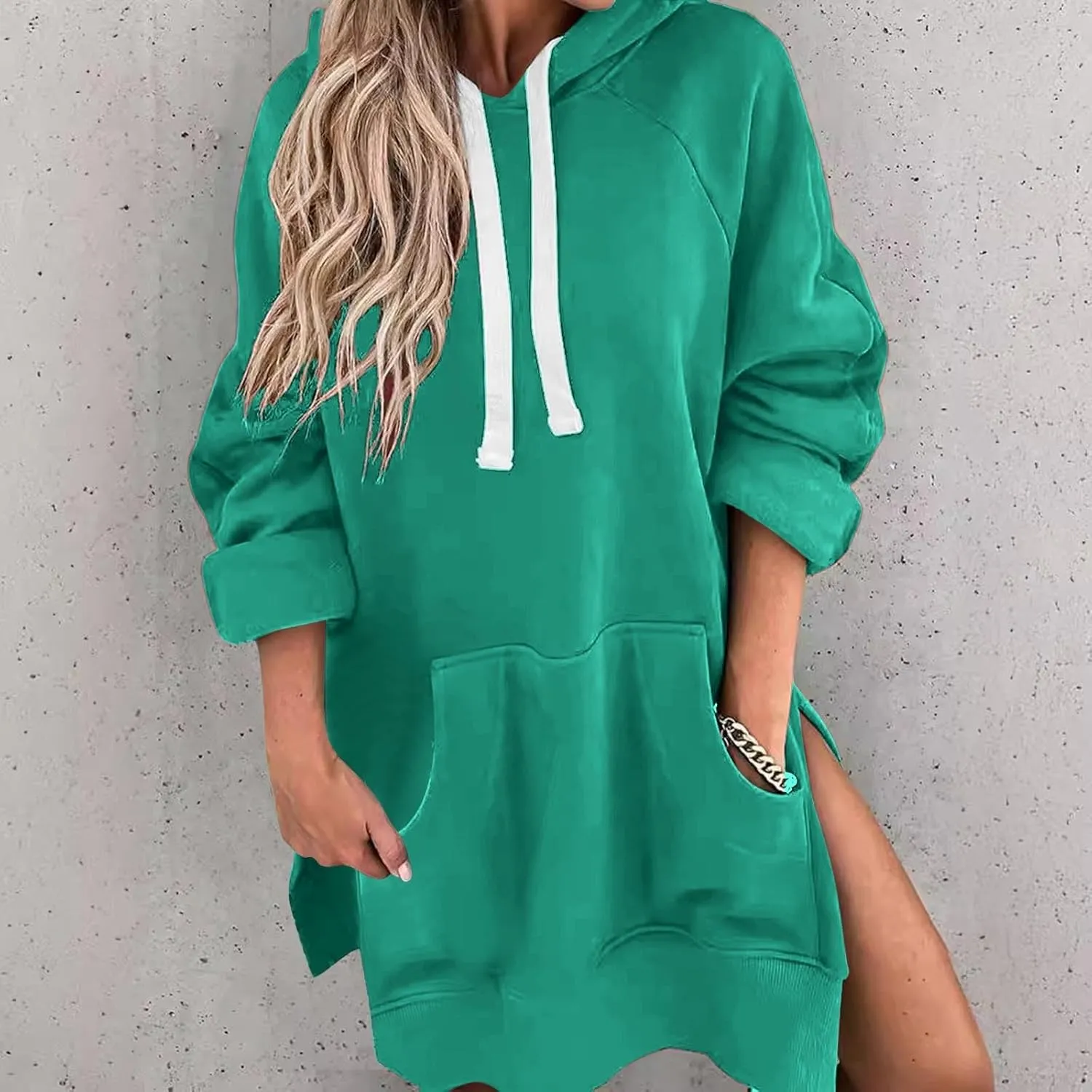Women Oversized Hoodie Dress Pullover Long Sleeve Winter Front Pocket Sweatshirt Fall Tops Casual Maxi Loungewear
