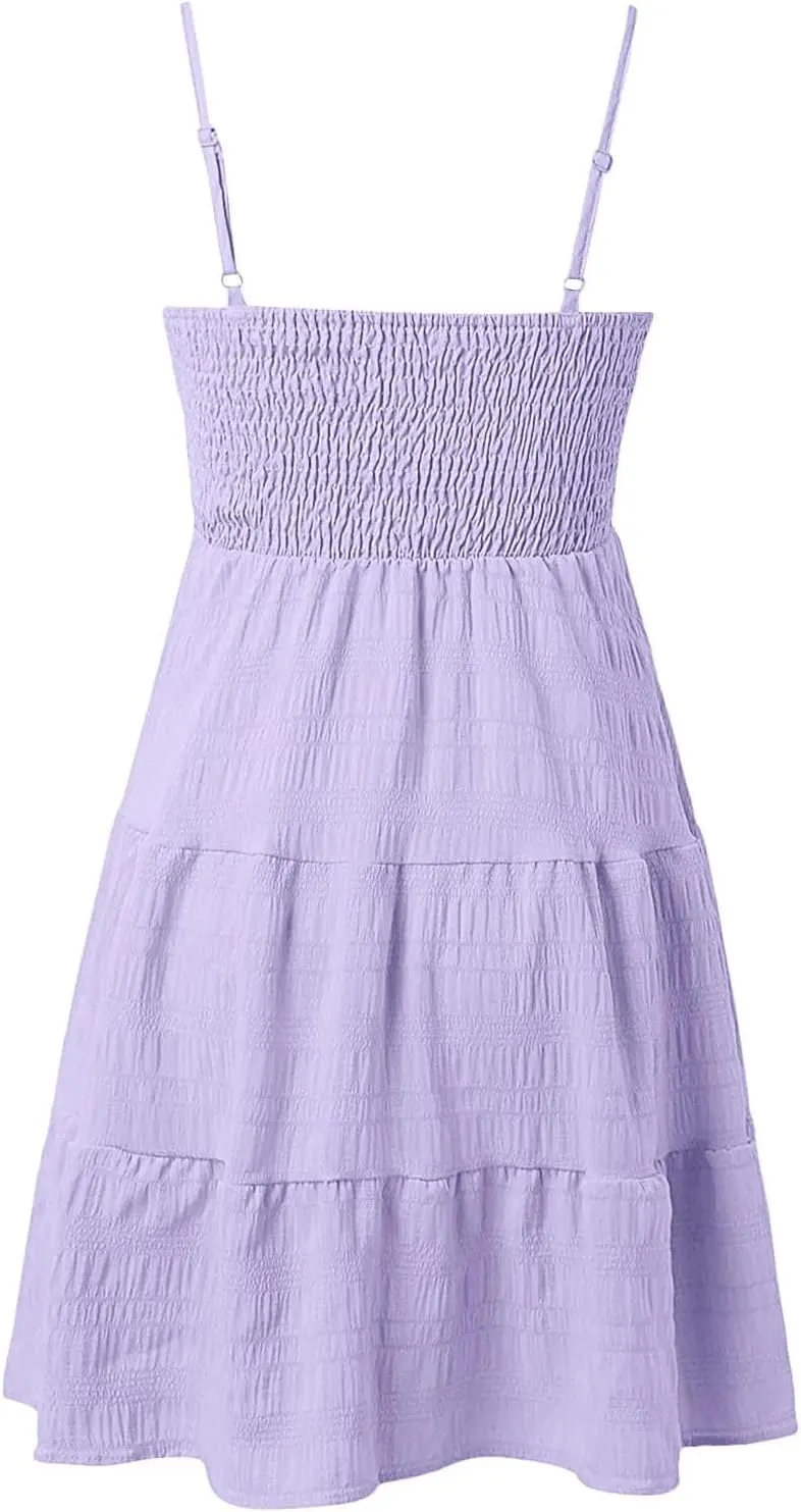 Women Sexy Sleeveless Beach Sundress Backless Big Swing Mini Dress Solid Spaghetti Strap Ruffles Dresses