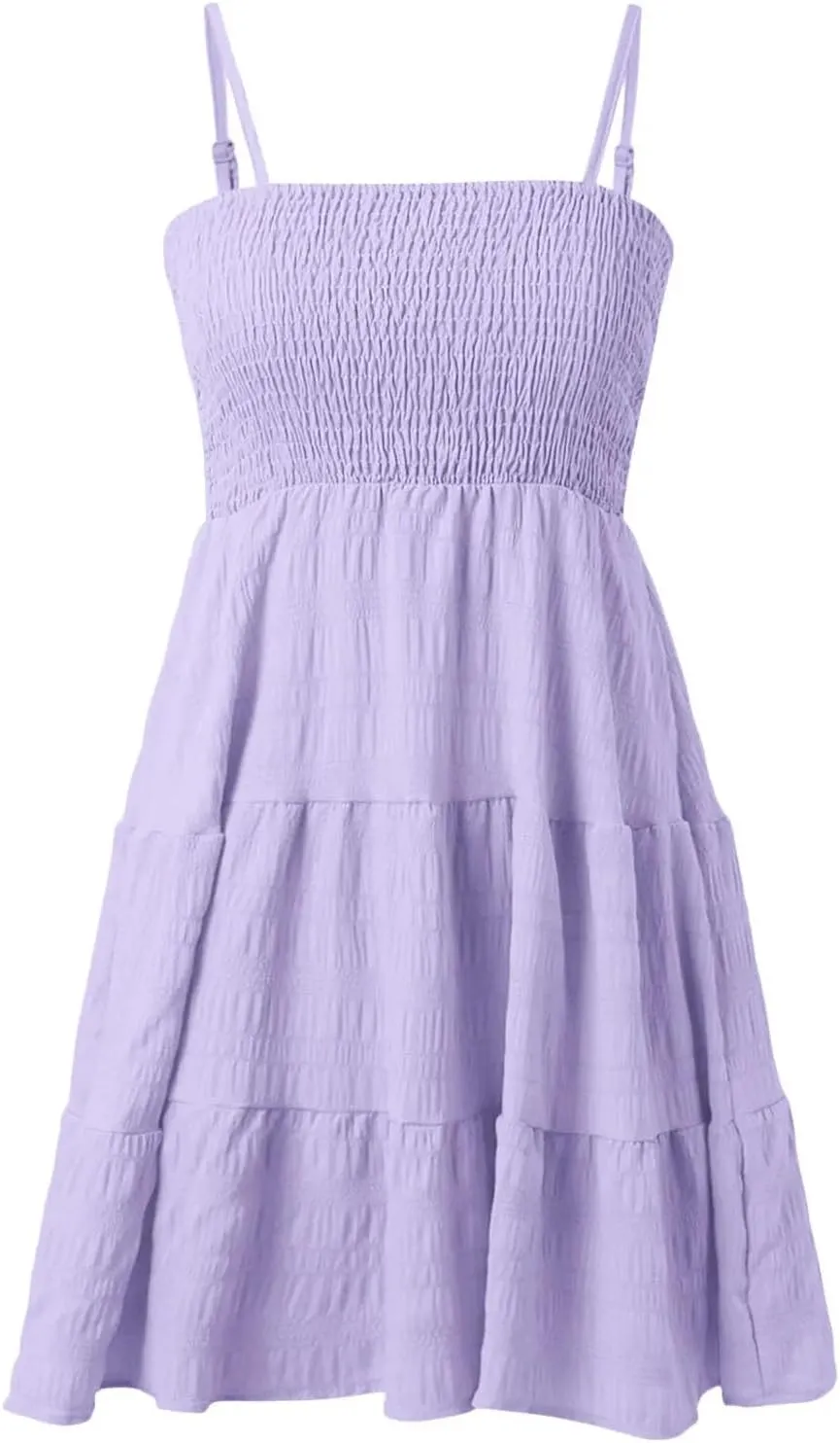 Women Sexy Sleeveless Beach Sundress Backless Big Swing Mini Dress Solid Spaghetti Strap Ruffles Dresses