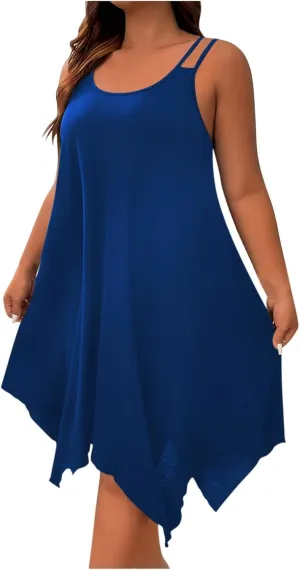 Women Summer Beach Dress Plus Size Casual Spaghetti Strap Boho Sundress Cover Up Swimwear Flowy Midi Vacation Dress