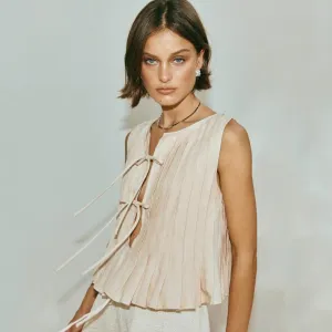 Women Summer Linen Tank Tops Coquette Bow Tie Front Top Shirt Vest Babydoll Ruffle Tops Cute Shirts Aesthetic Clothes
