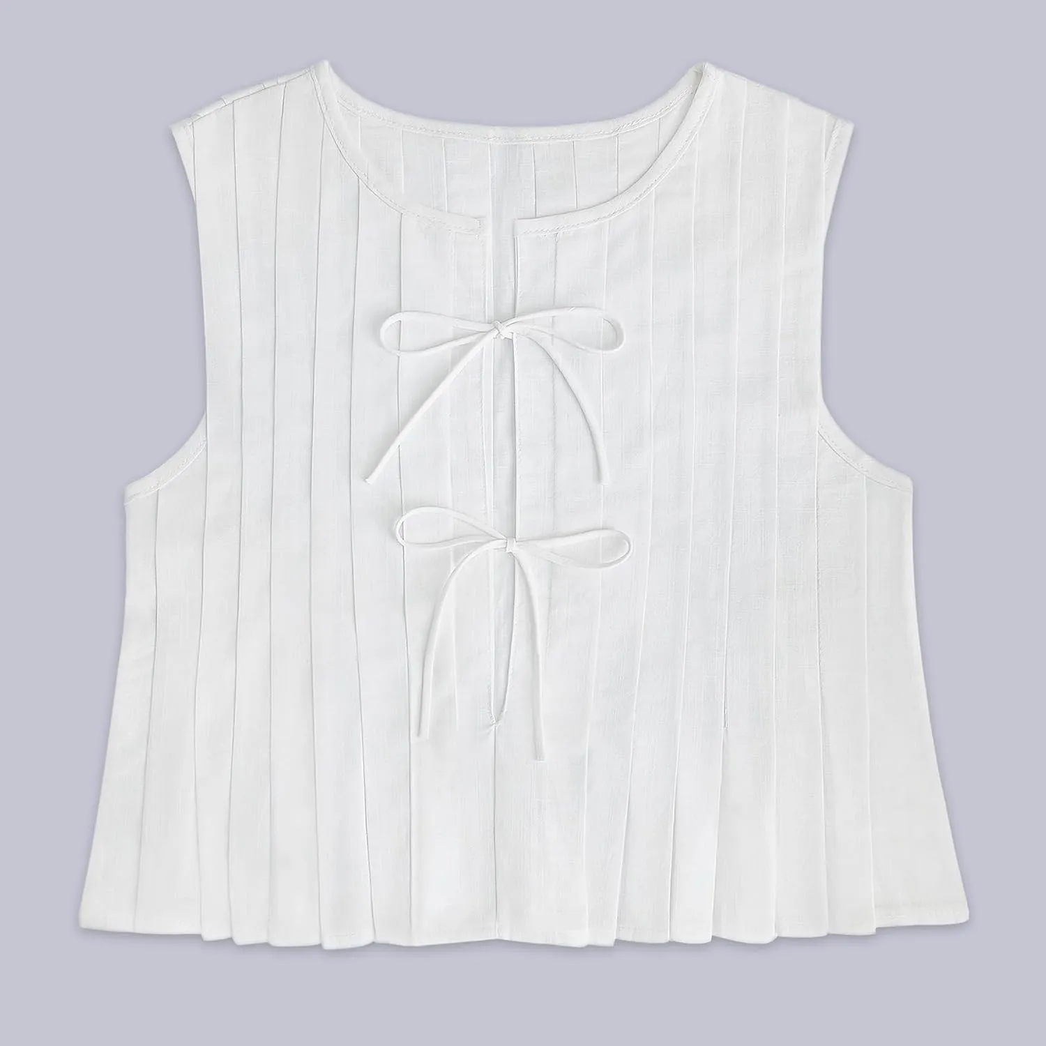 Women Summer Linen Tank Tops Coquette Bow Tie Front Top Shirt Vest Babydoll Ruffle Tops Cute Shirts Aesthetic Clothes