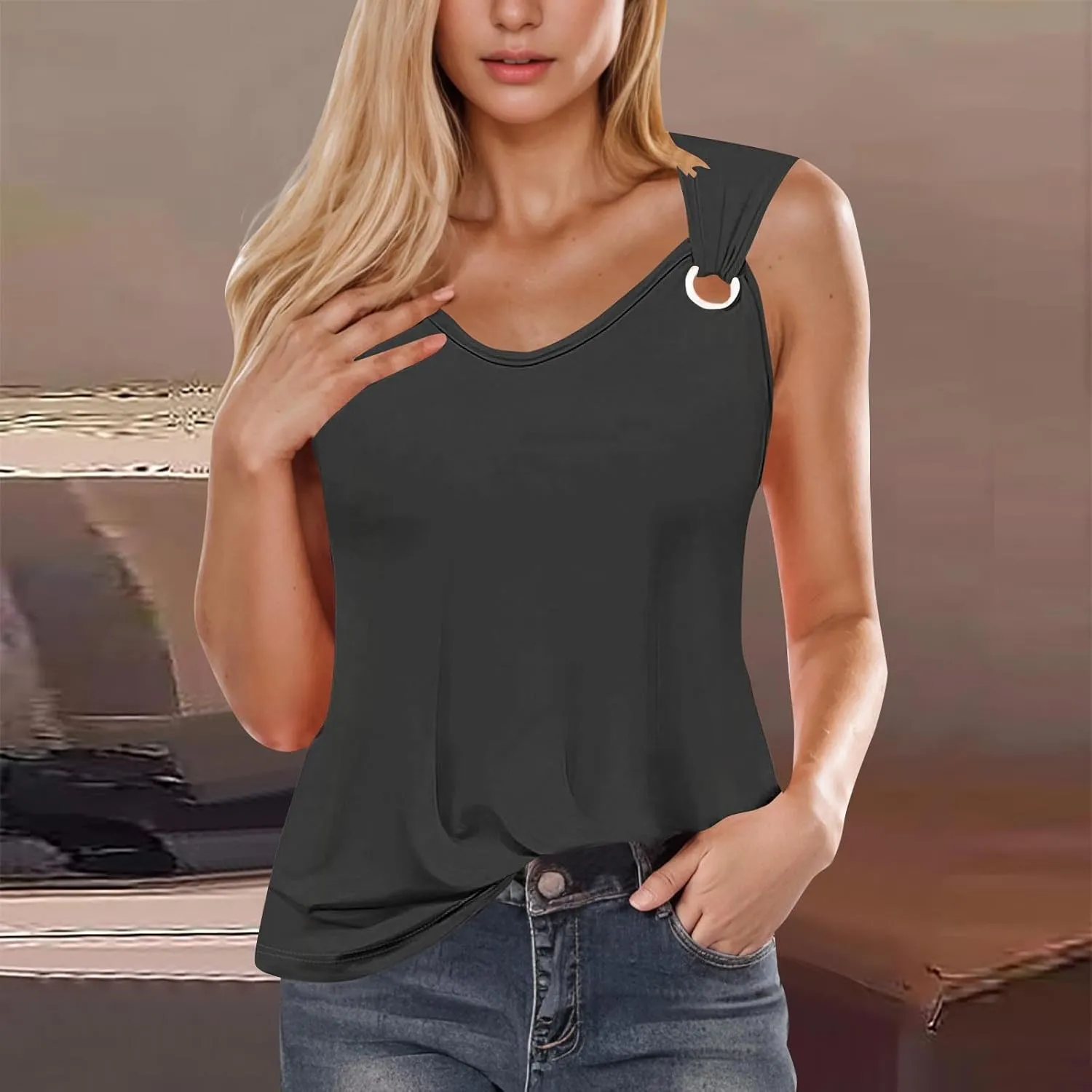 Women Summer Tops 2025 Dressy Casual Tank Tops Trendy Loose Fit Sleeveless Shirts Loose Flowy Blouses Cute Camisole