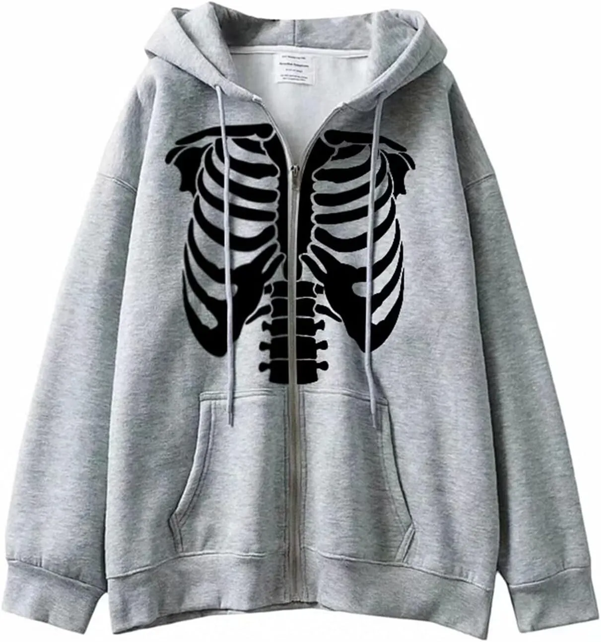Women Trendy Hoodie Y2K Zip Up Oversized Sweatshirt Harajuku Punk Streetwear Long Sleeve Skeleton Grapic Jacket Cute