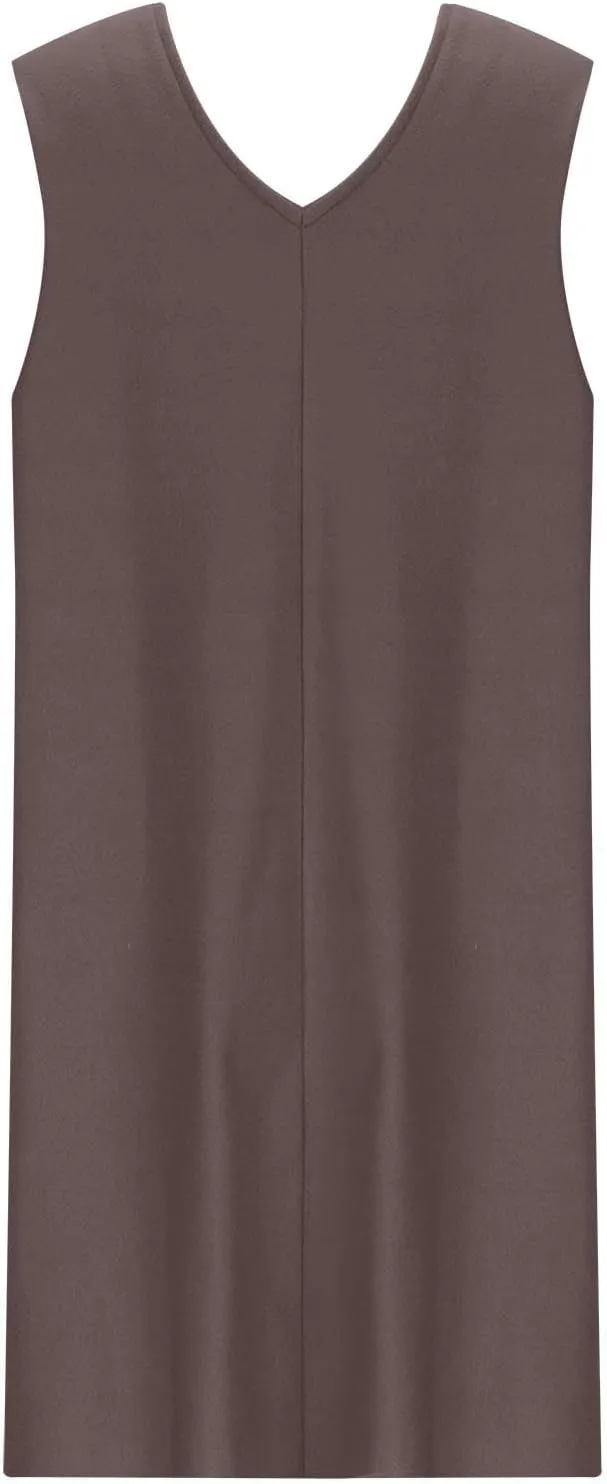 Women Woolen Dresses 2025 Summer V Neck Sleeveless Mini Sundress Casual Loose Fit Split Hem Short Dress with Pockets
