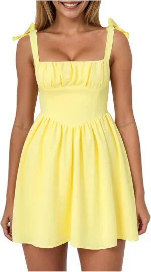Women Y2k Mini Dress Ruffle Hem Tie Back Short Dress Flowy A Line Bodycon Dresses Party Clubwear