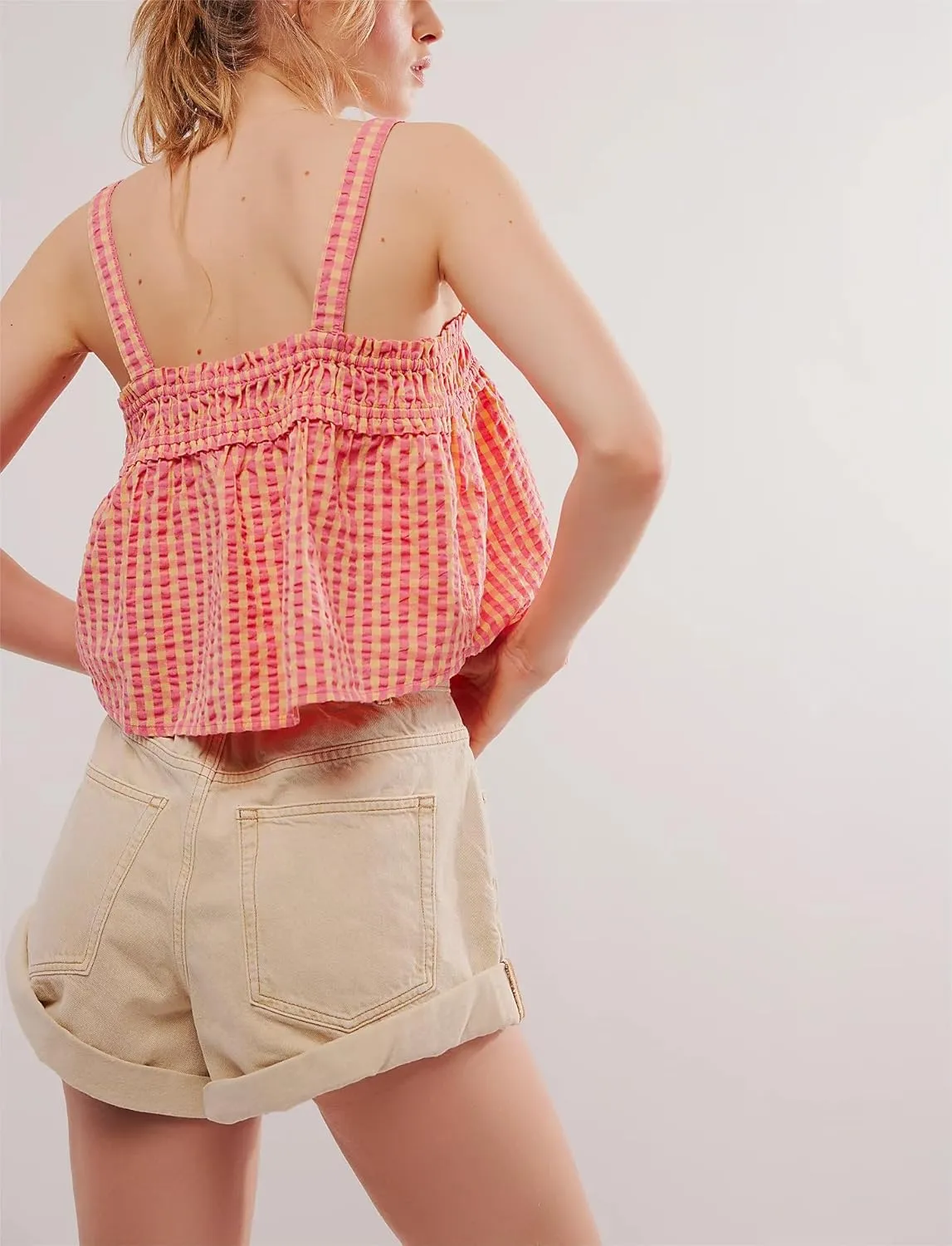 Women Y2k Plaid Cami Tank Top Sleeveless Spaghetti Strap Tie Front Camisole Summer Vintage Vest Streetwear