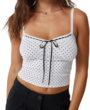 Women Y2K Sexy Cami Tank Top Polka Dot Sleeveless V Neck Spaghetti Strap Lace Trim Camisole Crop Tops
