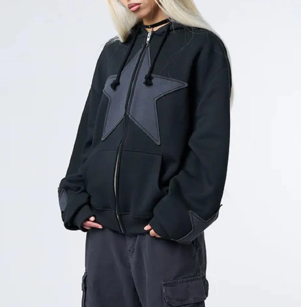 Women Y2k Zip Up Hoodie Vintage Graphic Oversized Hooded Sweatshirts Grunge Fairy Long Sleeve Jacket Pullovers Coats