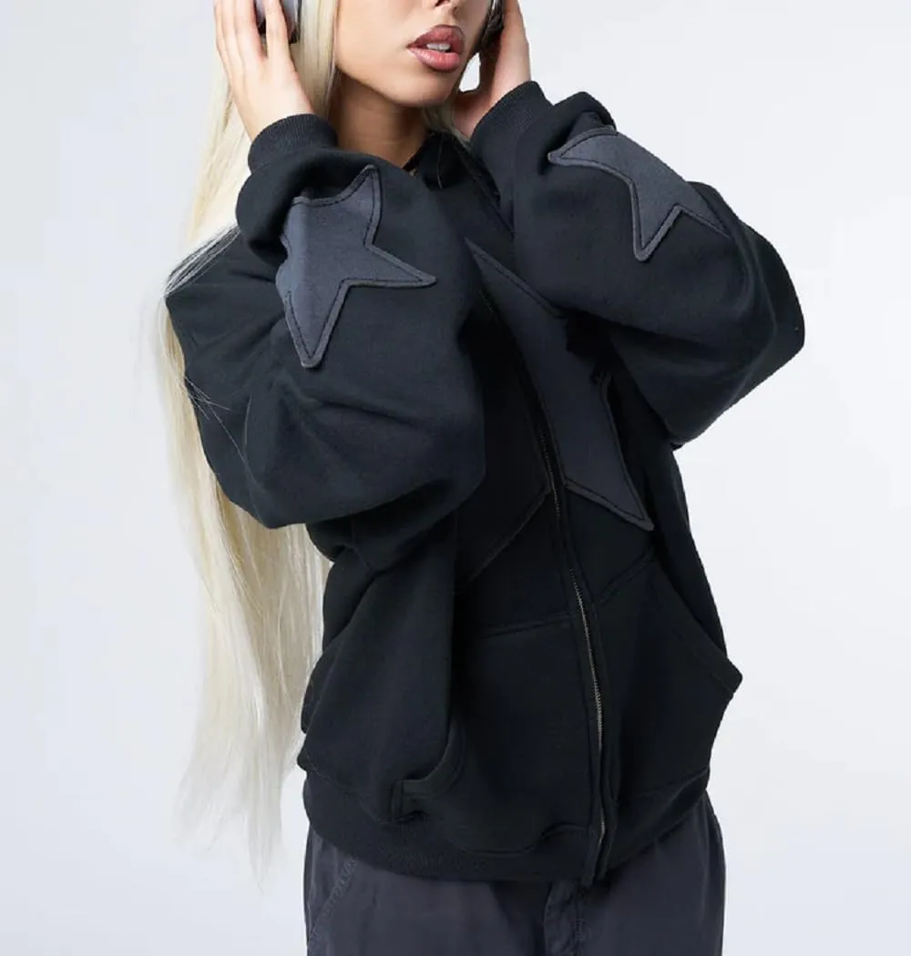 Women Y2k Zip Up Hoodie Vintage Graphic Oversized Hooded Sweatshirts Grunge Fairy Long Sleeve Jacket Pullovers Coats