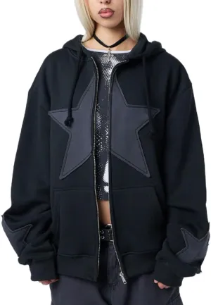 Women Y2k Zip Up Hoodie Vintage Graphic Oversized Hooded Sweatshirts Grunge Fairy Long Sleeve Jacket Pullovers Coats