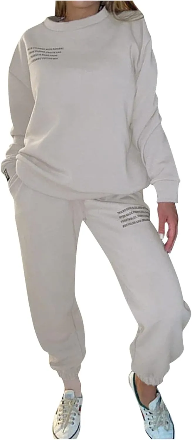 Womens 2 Piece Outfits Hoodie Sweatsuit Sets Oversized Sweatshirt Baggy Fall Fashion Sweatpants with Pockets