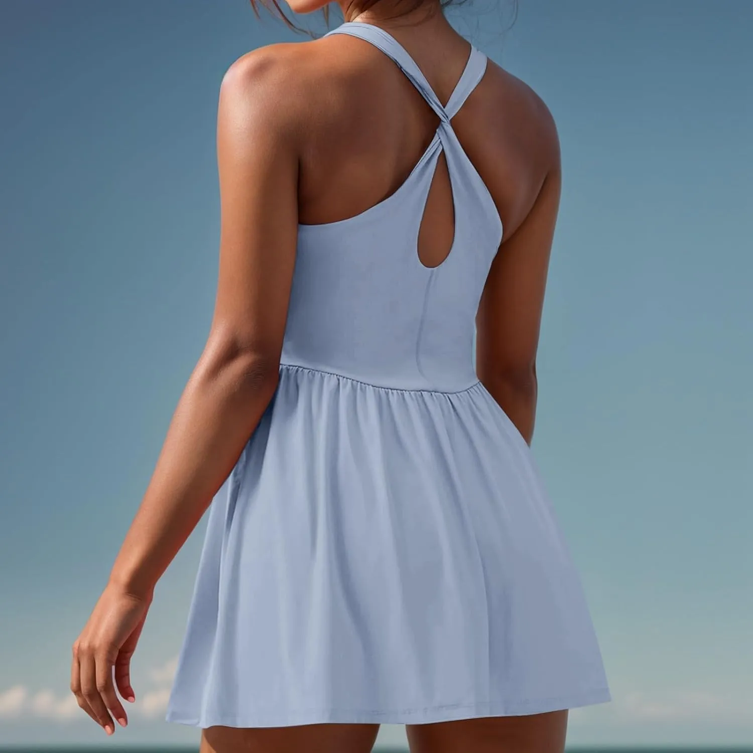 Womens 2024 Athletic Tennis with Build in Shorts Pleated Summer Mini Dress Golf Workout Exercise Active Golf Dresses