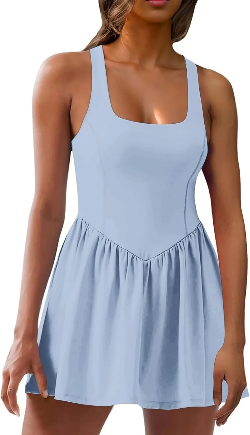 Womens 2024 Athletic Tennis with Build in Shorts Pleated Summer Mini Dress Golf Workout Exercise Active Golf Dresses
