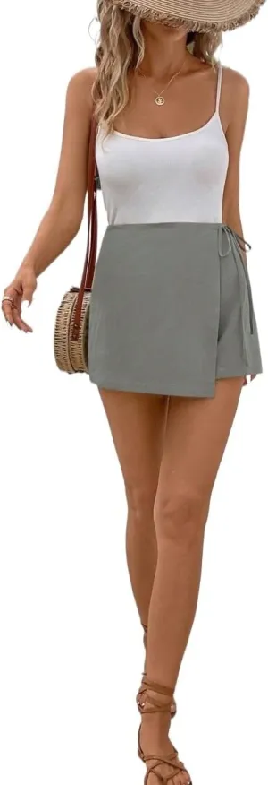 Women's 2025 Casual Plain Shorts Asymmetrical Skort