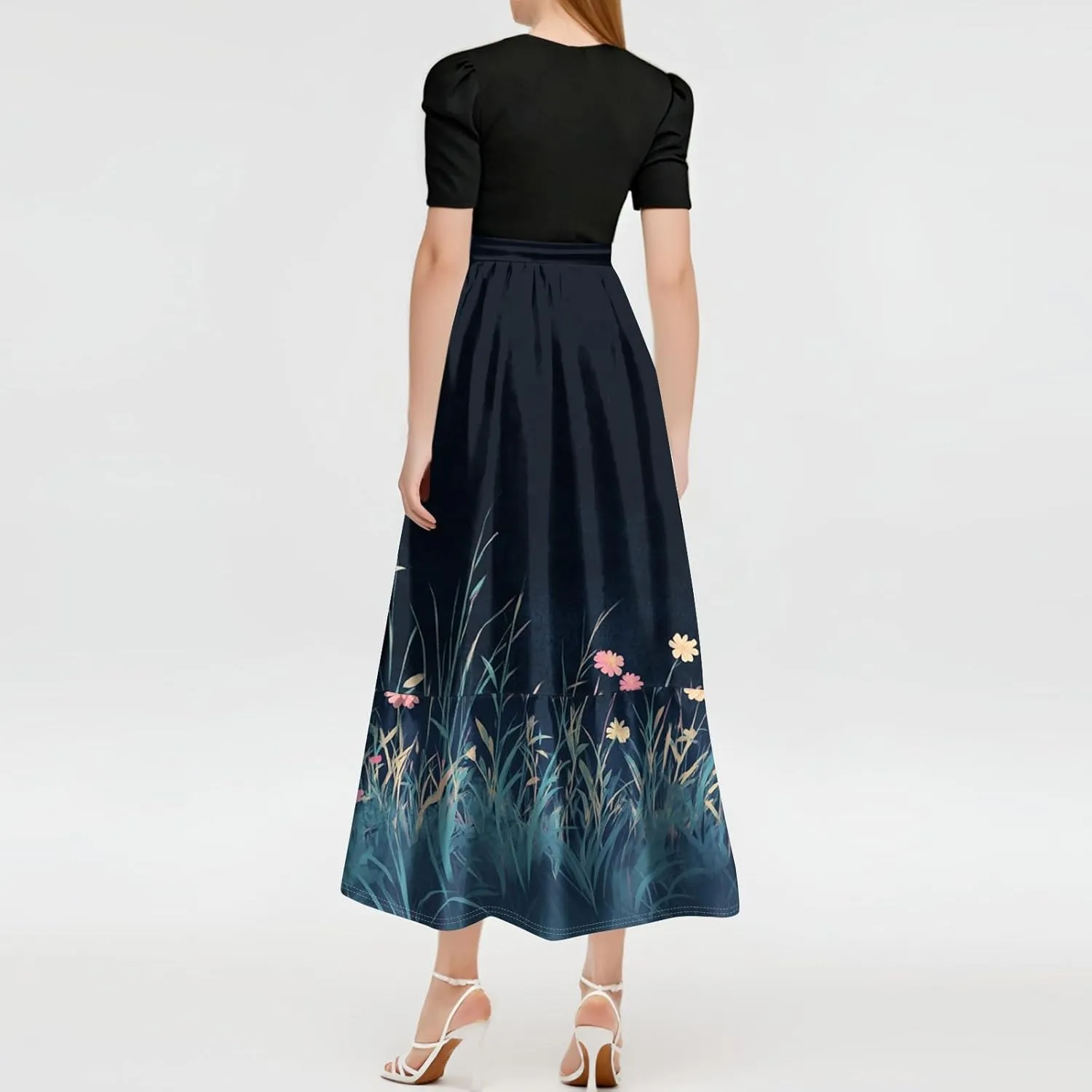 Women's 2025 Summer Boho Midi Dress Short Sleeve Flowy A Line Tiered Beach Vacation Long Dresses