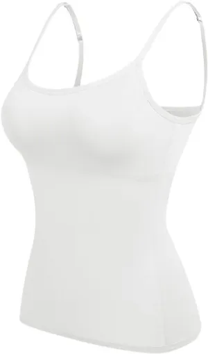 Womens Basic Camisole Spaghetti Strap Tank Top with Built in Padded Bra