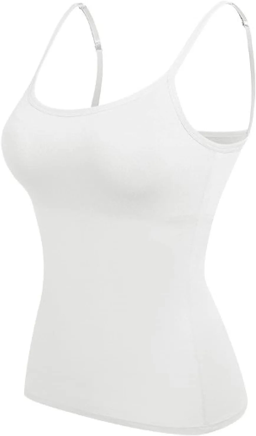 Womens Basic Camisole Spaghetti Strap Tank Top with Built in Padded Bra
