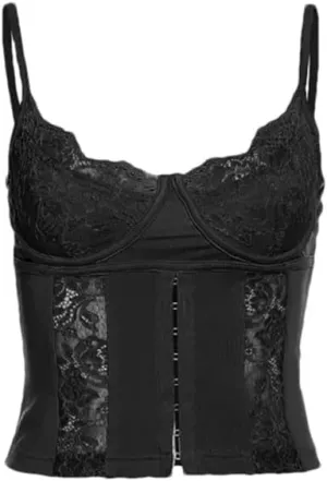 Women's Black Lace Hollow Splicing Short Fit Y2k Gothic Sleeveless Camisole Top