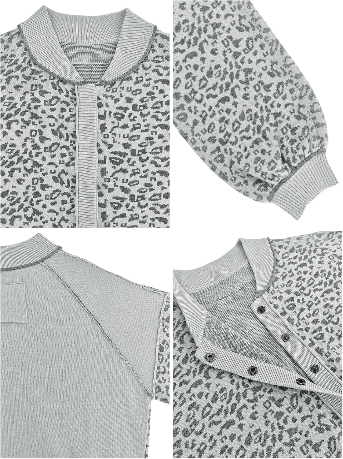 Women's Casual Leopard Print Jacket Crew Neck Long Sleeve Loose Fit Button Coat Fall Trendy Bomber Cardigan