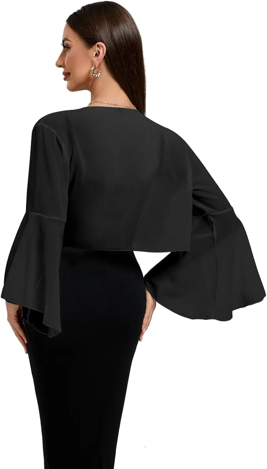 Women's Chiffon Shrug 3/4 Sleeve Cardigan Sweater Lightweight Cardigan Ruffle Top