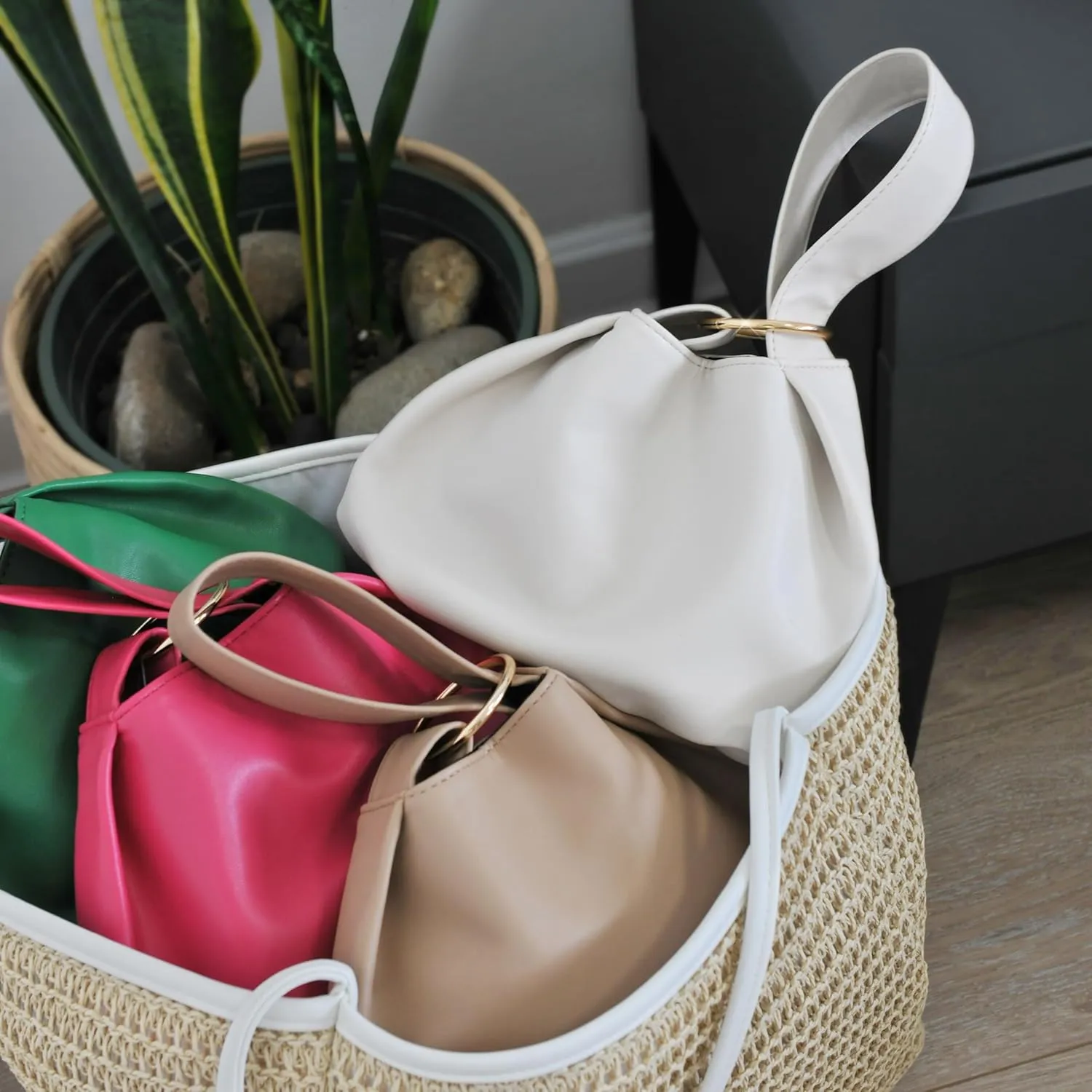 Women's Clutch Soft Vegan Leather Hobo Top Handle Bag Small Tote Purse