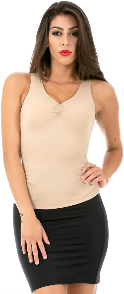 Womens Compression Shapewear Shirred Tank Top Tummy Control Under Shirt WT40011