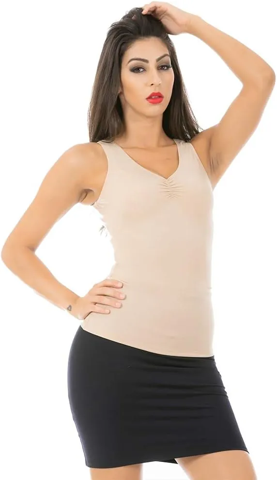 Womens Compression Shapewear Shirred Tank Top Tummy Control Under Shirt WT40011
