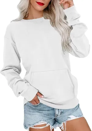 Womens Crewneck Sweatshirt Fleece Long Sleeve Cute Sweatshirts No Hooded Y2k Plain Trendy Hoodies with Pockets