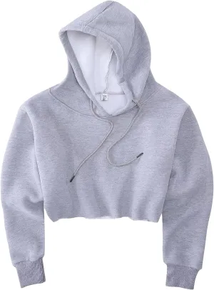 Women's Cropped Hoodie Fleece Long Sleeve Pullover Cut Off Hood Sweatshirt