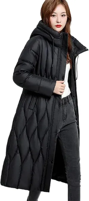 Women's Down Cotton Coat Winter Cold Warm Padded Jacket Long Female Casual Hooded Cotton Parker