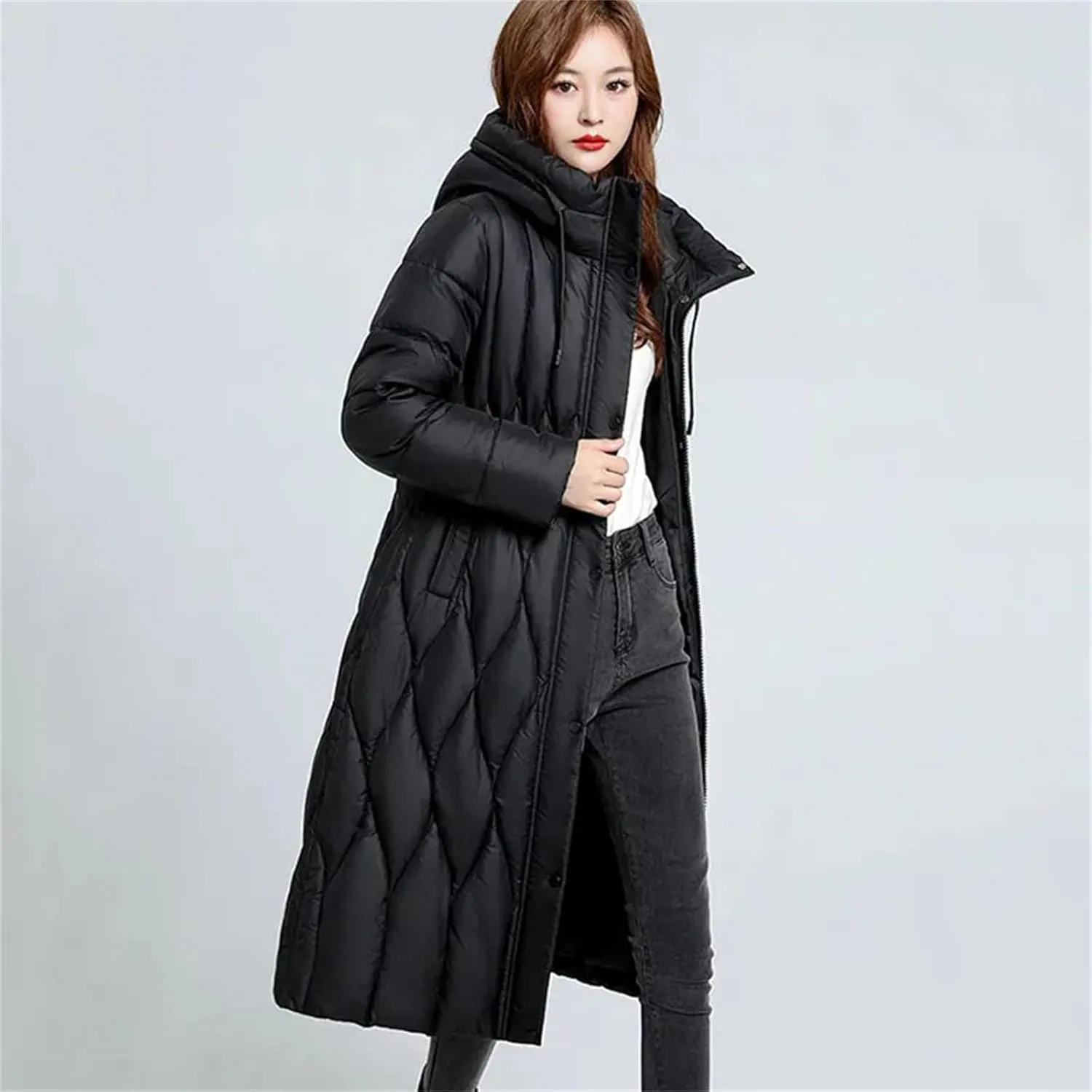 Women's Down Cotton Coat Winter Cold Warm Padded Jacket Long Female Casual Hooded Cotton Parker