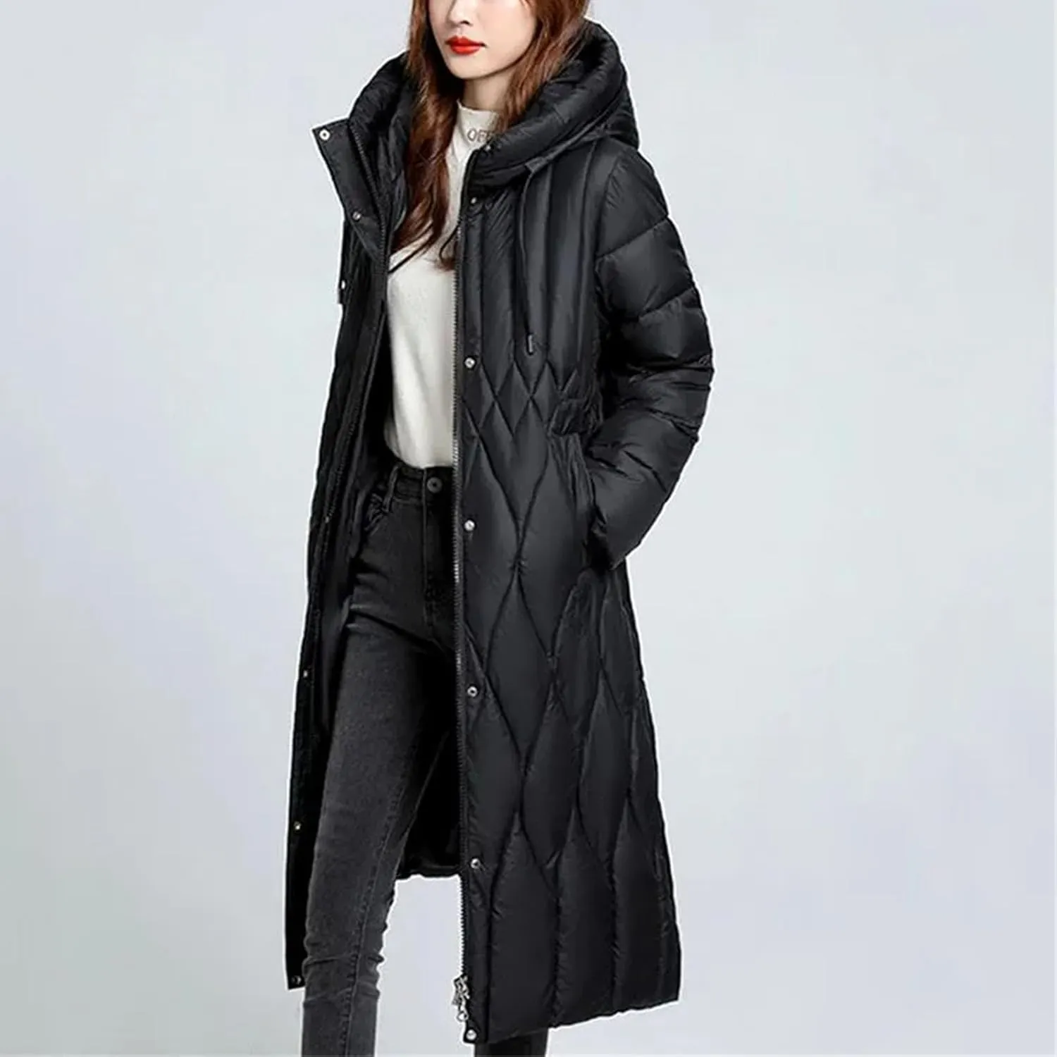 Women's Down Cotton Coat Winter Cold Warm Padded Jacket Long Female Casual Hooded Cotton Parker