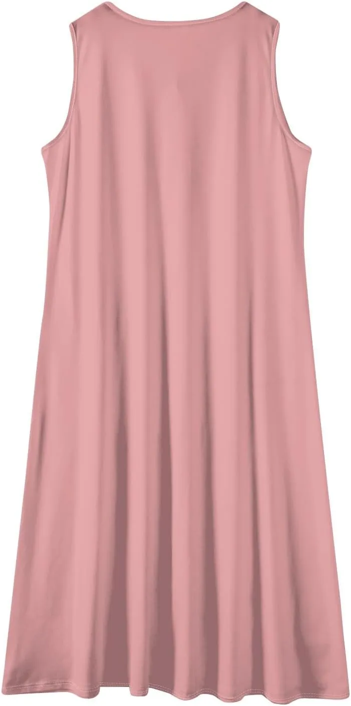 Womens Dresses Sleeveless Button Down Casual Loose Long Beach Sundress Travel Vacation Outfits