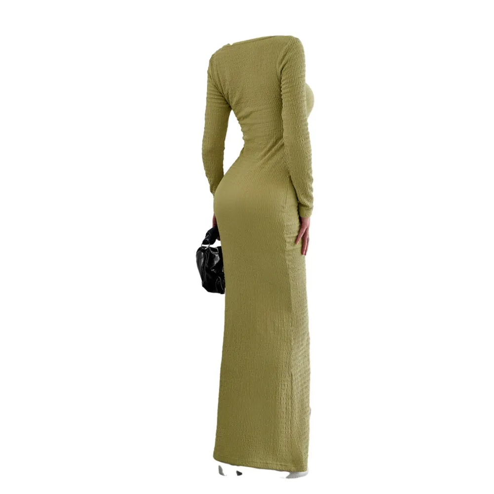 Women's Fall Long Sleeve Sweater Dress Square Neck Side Slit Bodycon Dress