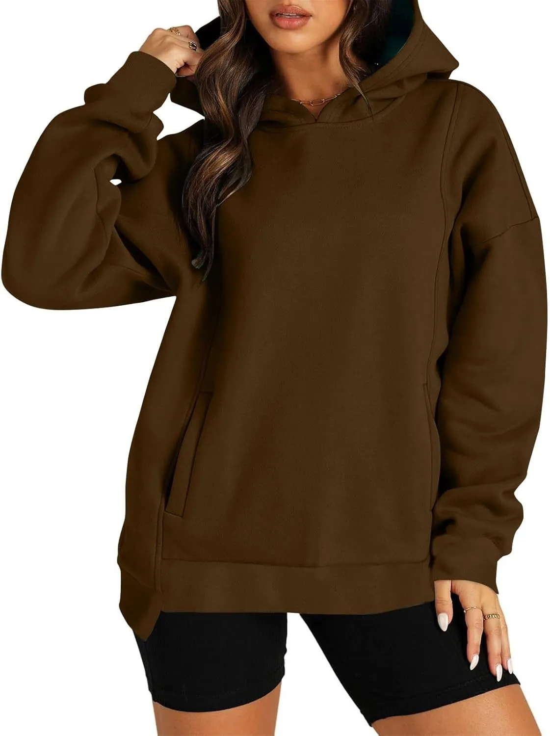 Womens Fleece Y2K Hoodie Baggy Casual Cotton Oversized Sweatshirt Drop Shoulder Lightweight Pullover Tops Winter Coat